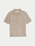 Merino Wool Rich Polo Neck Knitted Top with Cashmere
