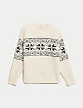 Pull coupe décontractée à col rond et motif jacquard