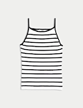 Striped Square Neck Fitted Knitted Vest