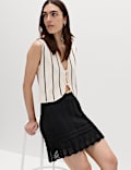 Cotton Rich Pointelle Knitted Mini Skirt