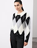 Merino Wool Rich Brushed Argyle Jumper with Cashmere