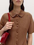 Peplum Collared Button Through Knitted Top