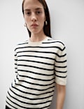 Pure Cashmere Striped Crew Neck Knitted Top