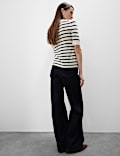 Pure Cashmere Striped Crew Neck Knitted Top