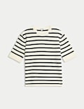 Pure Cashmere Striped Crew Neck Knitted Top