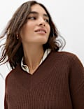 Ribbed V-Neck Longline Jumper