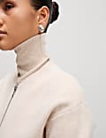 Knitted Textured Crew Neck Bomber Cardigan