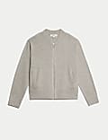 Knitted Textured Crew Neck Bomber Cardigan