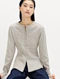Soft Touch Crew Neck Peplum Fitted Cardigan