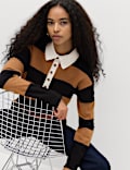 Striped Knitted Rugby Top with Wool