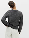Crew Neck Cable Knit Button Detail Jumper