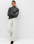 Crew Neck Cable Knit Button Detail Jumper