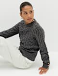 Crew Neck Cable Knit Button Detail Jumper