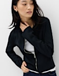 Collared Slim Fit Zip Up Cardigan