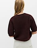 Ribbed Crew Neck Relaxed Knitted Top with Wool