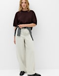 Ribbed Crew Neck Relaxed Knitted Top with Wool