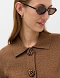 Embellished Collared Cardigan With Wool