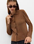 Embellished Collared Cardigan With Wool