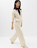 Cable Knit High Waisted Wide Leg Knitted Trousers