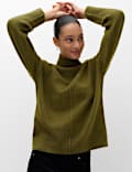 Funnel Neck Seam Detail Relaxed Jumper With Wool