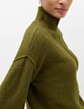 Funnel Neck Seam Detail Relaxed Jumper With Wool