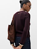 Lace Detail Crew Neck Jumper with Wool
