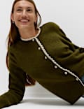 Lace Detail Crew Neck Cardigan