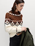Fair Isle Cable Knit Crew Neck Jumper