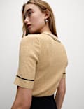 Ribbed Collared Tipped Detail Knitted Top
