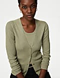 Vorn geknöpfte, glitzernde Strickjacke mit V-Ausschnitt