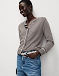 Crew Neck Tipped Detail Button Front Cardigan