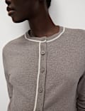 Crew Neck Tipped Detail Button Front Cardigan