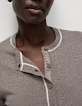 Crew Neck Tipped Detail Button Front Cardigan