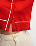 Crew Neck Tipped Detail Button Front Cardigan