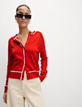 Crew Neck Tipped Detail Button Front Cardigan