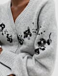 Embellished V-Neck Cardigan with Wool