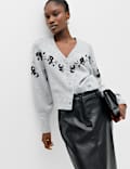 Embellished V-Neck Cardigan with Wool