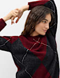 Argyle Crew Neck Oversized Jumper With Wool