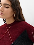 Argyle Crew Neck Oversized Jumper With Wool