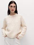 Textured Crew Neck Cropped Jumper With Wool