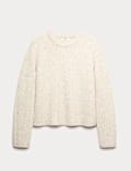 Textured Crew Neck Cropped Jumper With Wool