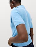 Wool Blend Scarf Neck Tie Knitted Short Sleeve Top