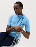 Wool Blend Scarf Neck Tie Knitted Short Sleeve Top