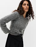 Wool Blend V-Neck Jumper with Mohair