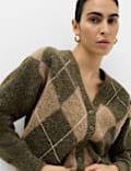 Argyle V-Neck Button Front Relaxed Fit Cardigan