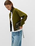 Funnel Neck Zip Up Pocket Detail Knitted Jacket