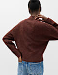 Crew Neck Drop Sleeve Relaxed Fit Jumper With Wool