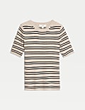 Slim-fit gebreide top met ronde hals en strepen