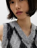 Brushed Argyle Knitted Vest with Mohair