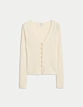 Ribbed V-Neck Button Front Cardigan